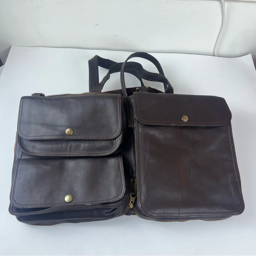 Vintage Men’s Brown Leather Convertible Travel Bag Briefcase Work Bag
